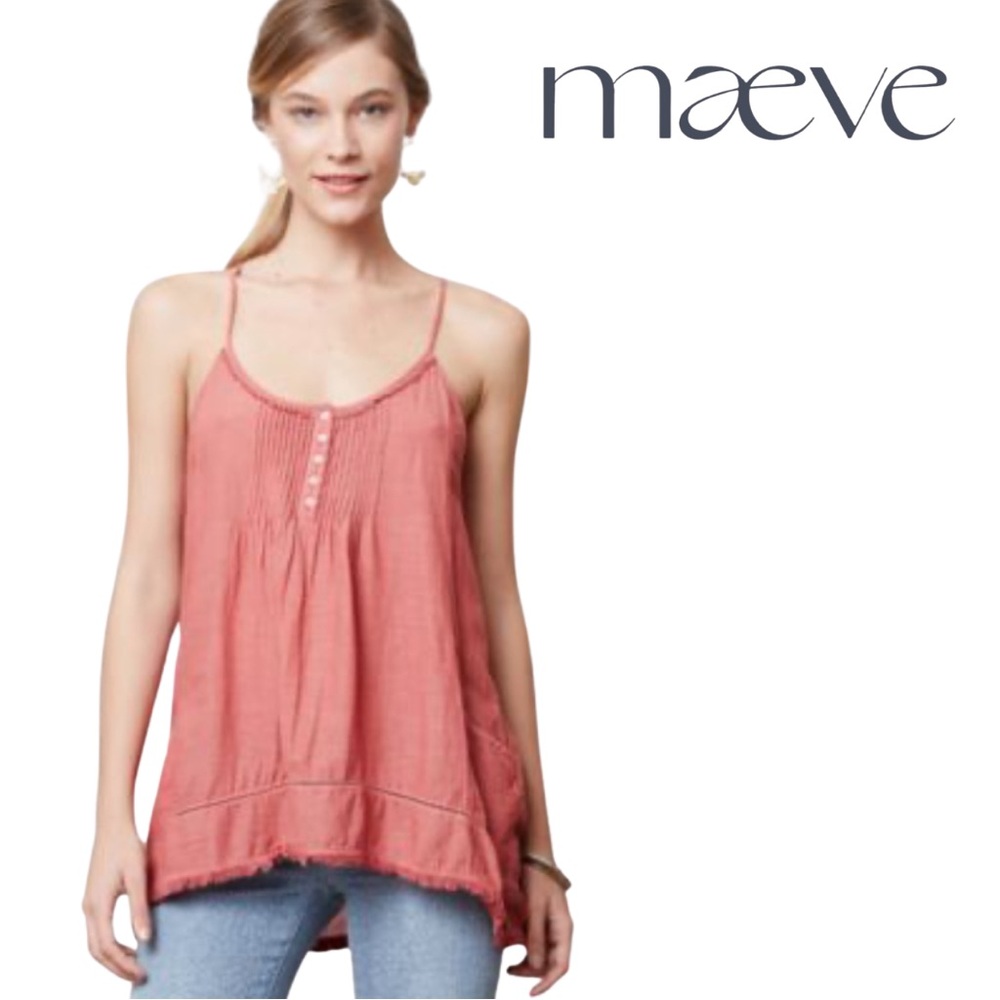 Maeve Sleeveless Pintuck Button‑Front Ruffle Hem Tank Top – Size 2